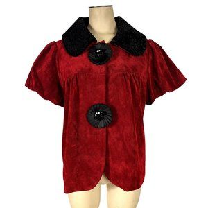 Moo-Di women's short sleeve jacket size 11 black snap buttons, lined